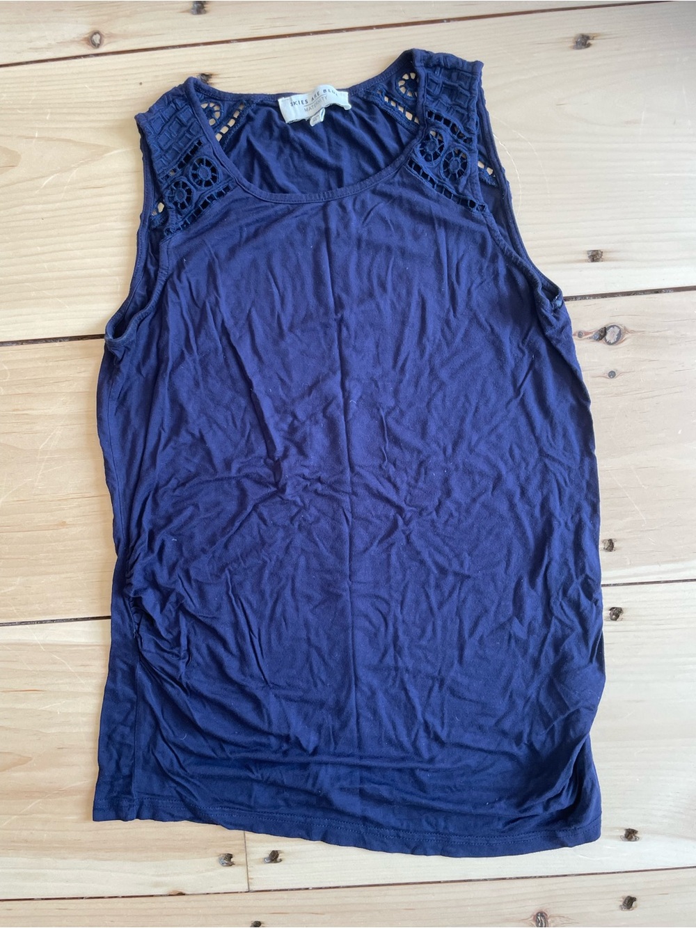 Skies Are Blue Navy Crochet-Shoulder maternity Tank Top